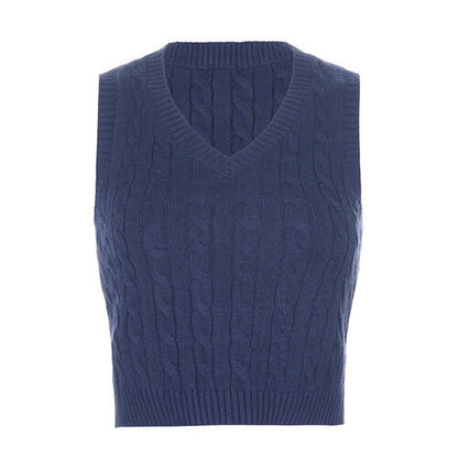 Cable-knit V-Neck Sweater Vest-Teresa&#39;s Fashionista LLC