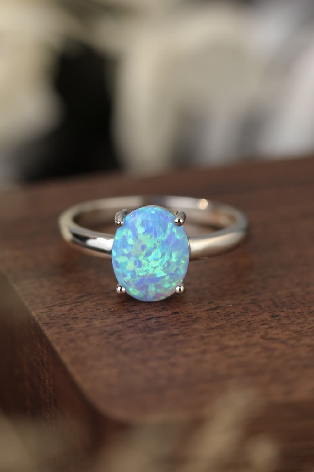 925 Sterling Silver Opal Solitaire Ring-Teresa&#39;s Fashionista LLC