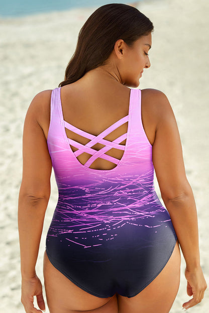 Full Size Tie-Dye Crisscross Back One-Piece Swimsuit-Teresa&#39;s Fashionista LLC