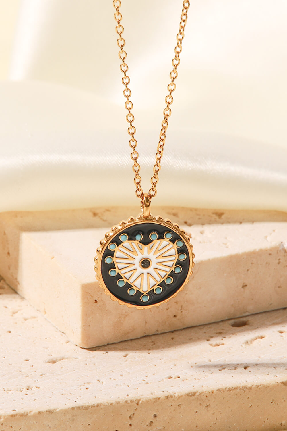 Heart Design Round Pendant Necklace-Teresa&#39;s Fashionista LLC