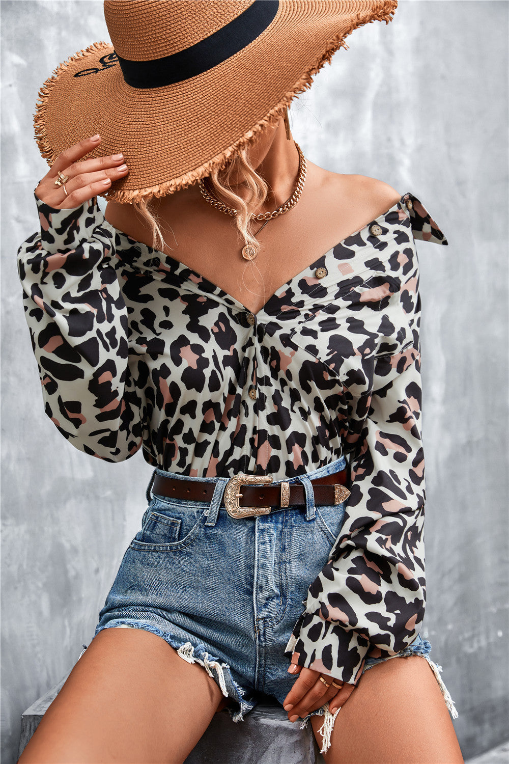 Printed Button Down Long Sleeve Shirt-Teresa&#39;s Fashionista LLC