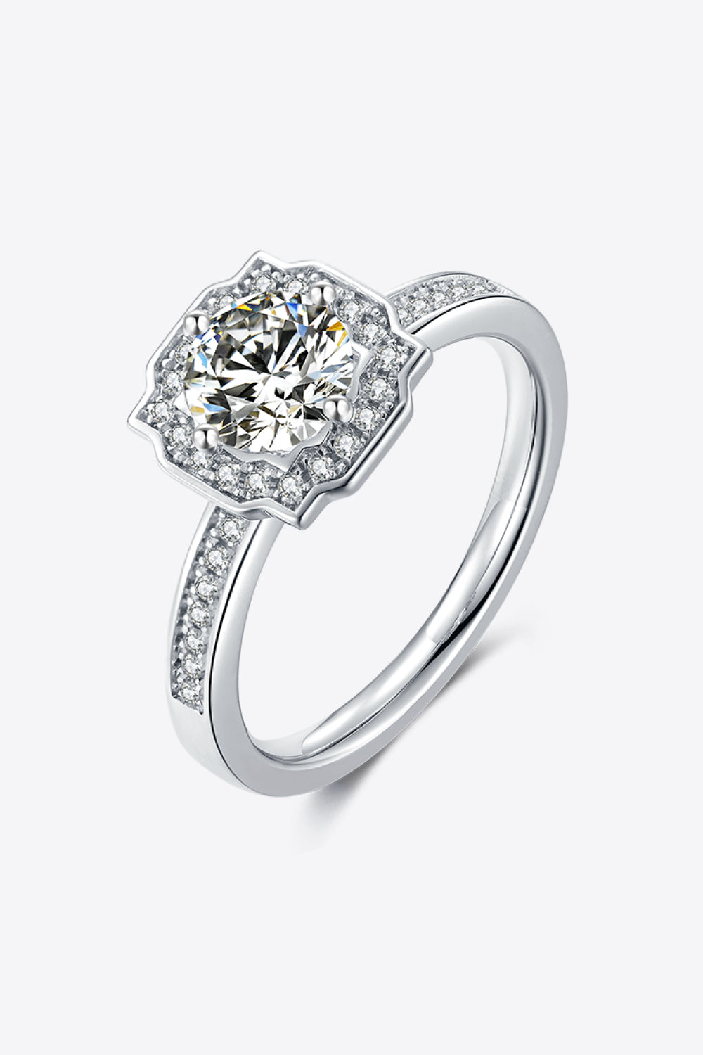 1 Carat Moissanite 925 Sterling Silver Halo Ring-Teresa&#39;s Fashionista LLC