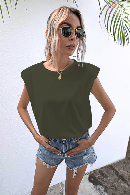 Round Neck Cap Sleeve Tee-Teresa&#39;s Fashionista LLC