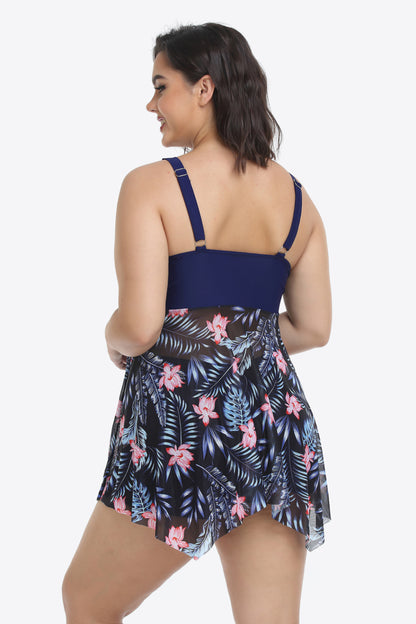 Plus Size Floral Two-Tone Asymmetrical Hem Two-Piece Swimsuit-Teresa&#39;s Fashionista LLC