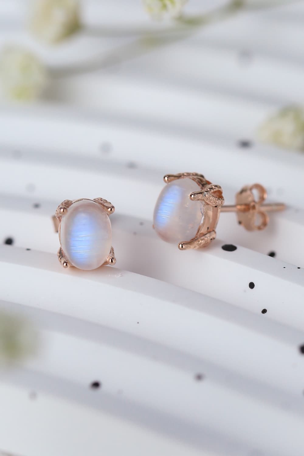 High Quality Natural Moonstone 925 Sterling Silver Stud Earrings-Teresa&#39;s Fashionista LLC