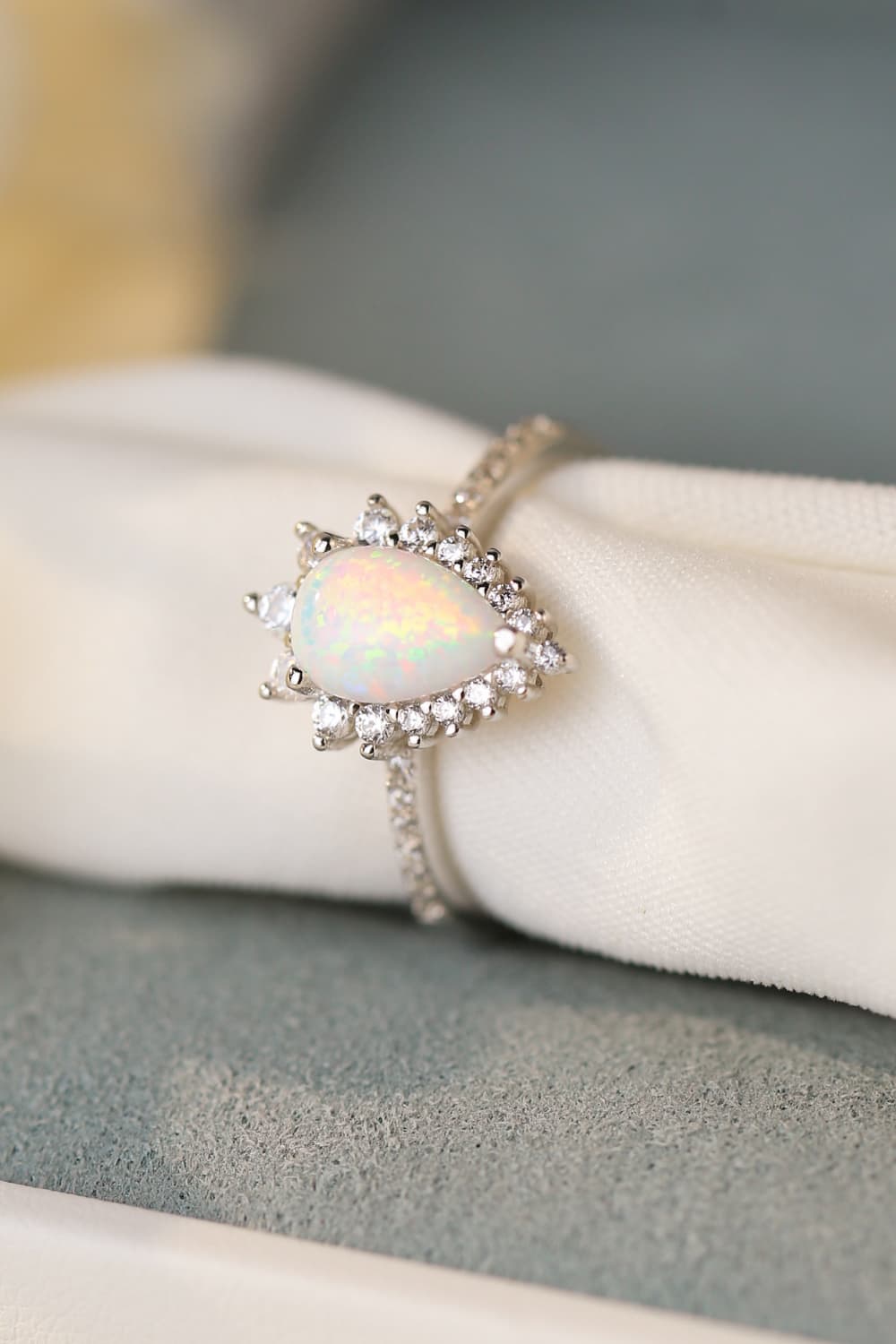 Platinum-Plated Opal Pear Shape Ring-Teresa&#39;s Fashionista LLC