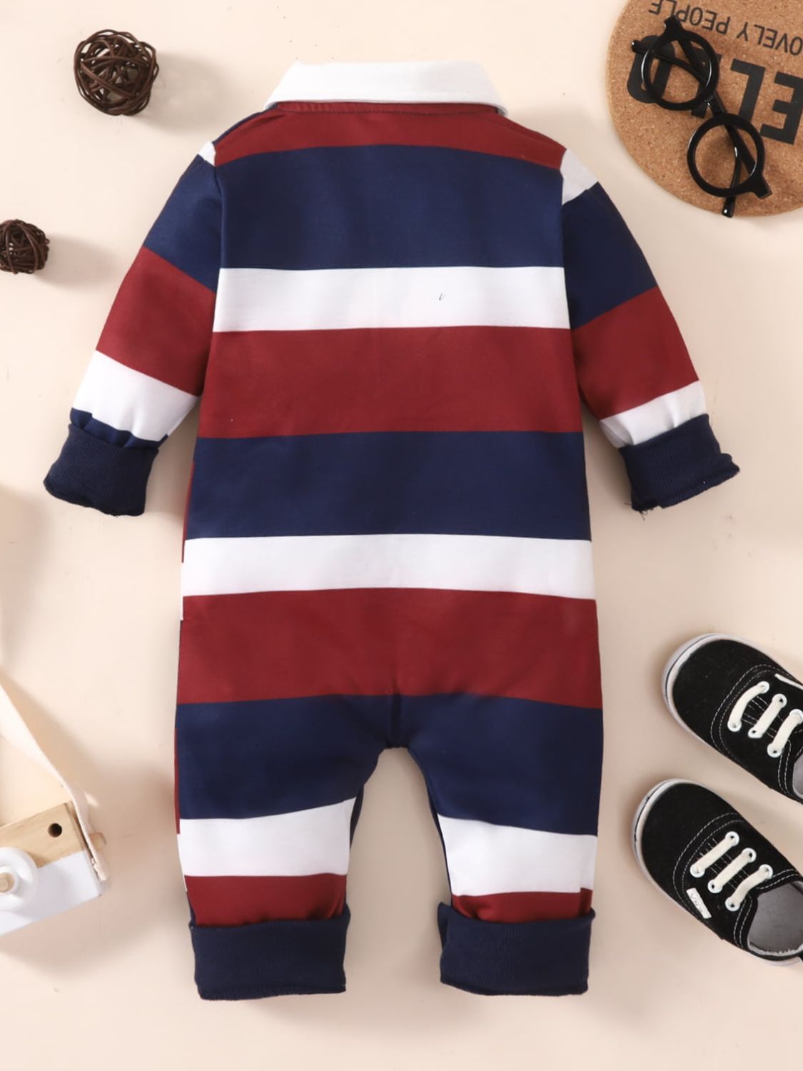 Baby Striped Collared Neck Jumpsuit-Teresa&#39;s Fashionista LLC