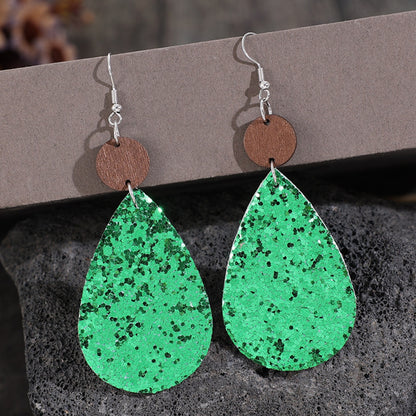 Sequin PU Leather Wooden Dangle Earrings-Teresa&#39;s Fashionista LLC