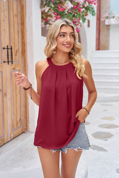 Grecian Neck Sleeveless Top-Teresa&#39;s Fashionista LLC