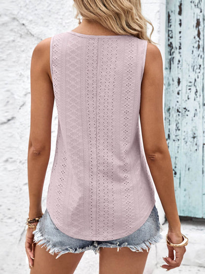 Crisscross V-Neck Eyelet Tank-Teresa&#39;s Fashionista LLC