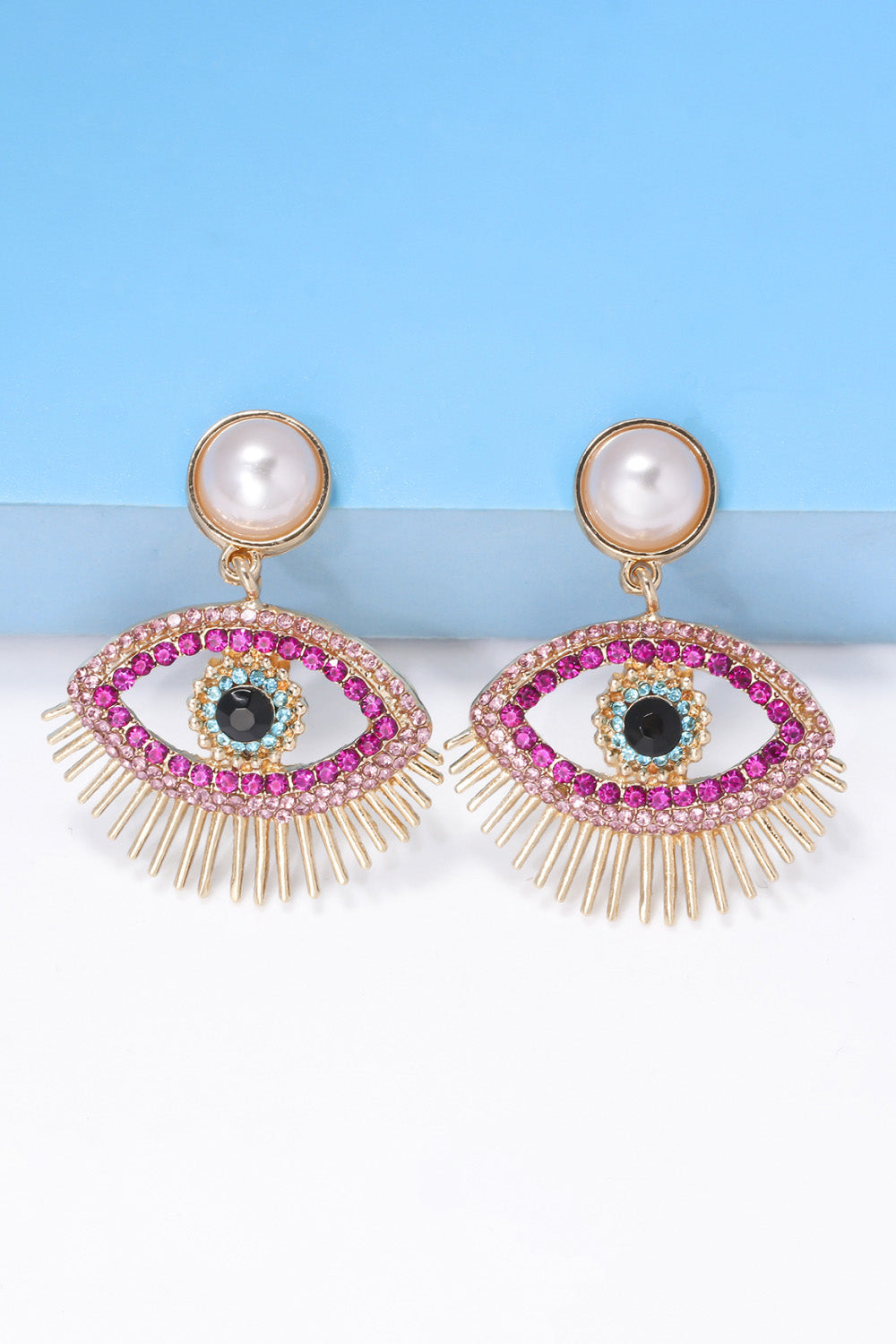 Evil Eye Shape Rhinestone Zinc Alloy Synthetic Dangle Earrings-Teresa&#39;s Fashionista LLC