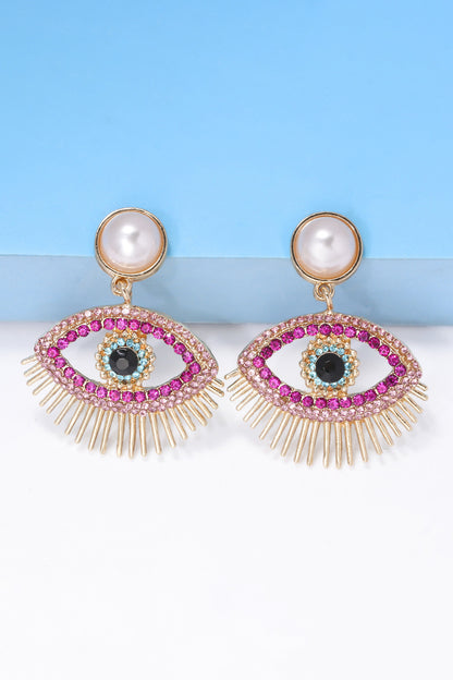 Evil Eye Shape Rhinestone Zinc Alloy Synthetic Dangle Earrings-Teresa&#39;s Fashionista LLC