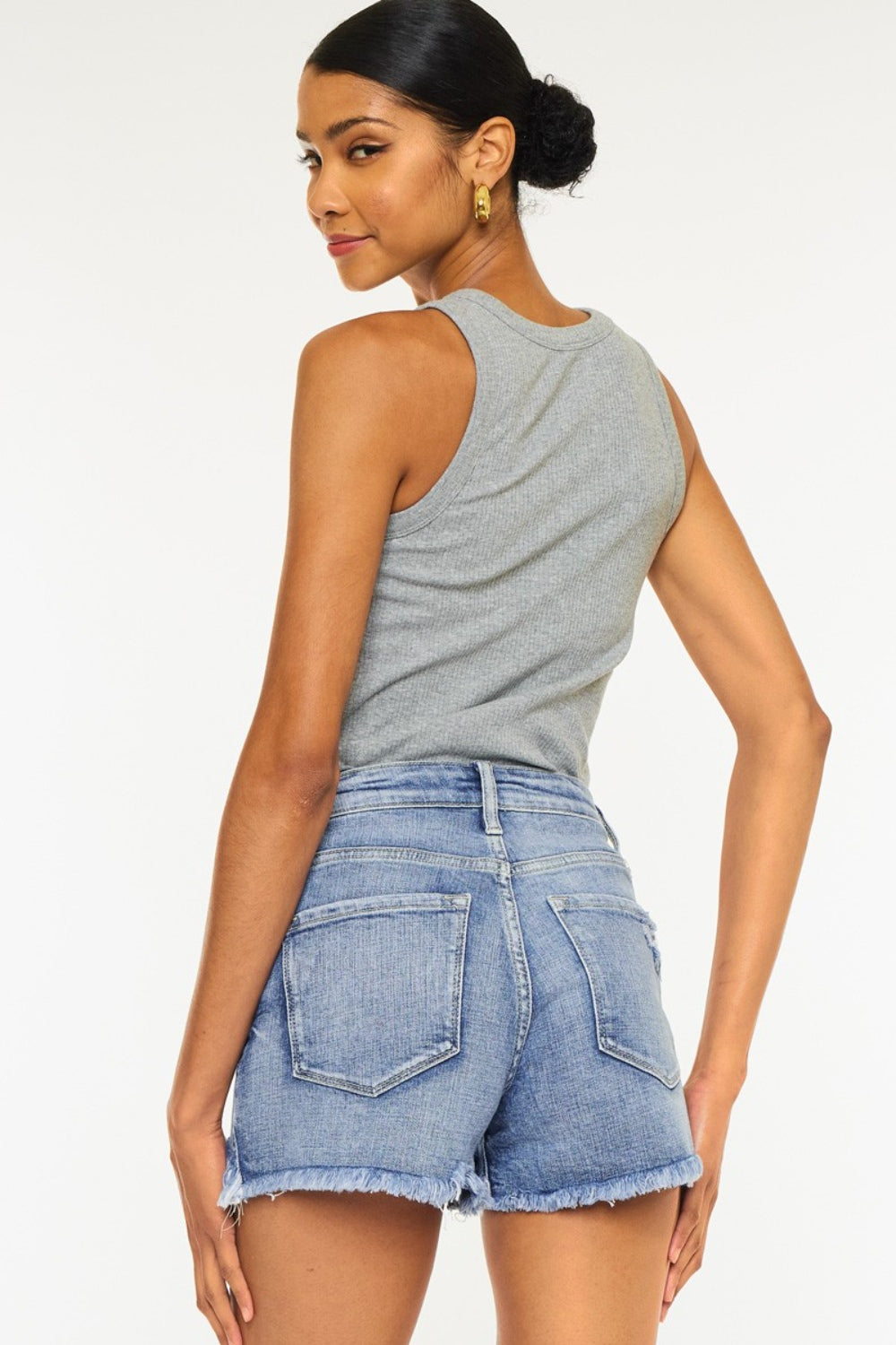 Kancan Distressed Raw Hem Denim Shorts-Teresa&#39;s Fashionista LLC