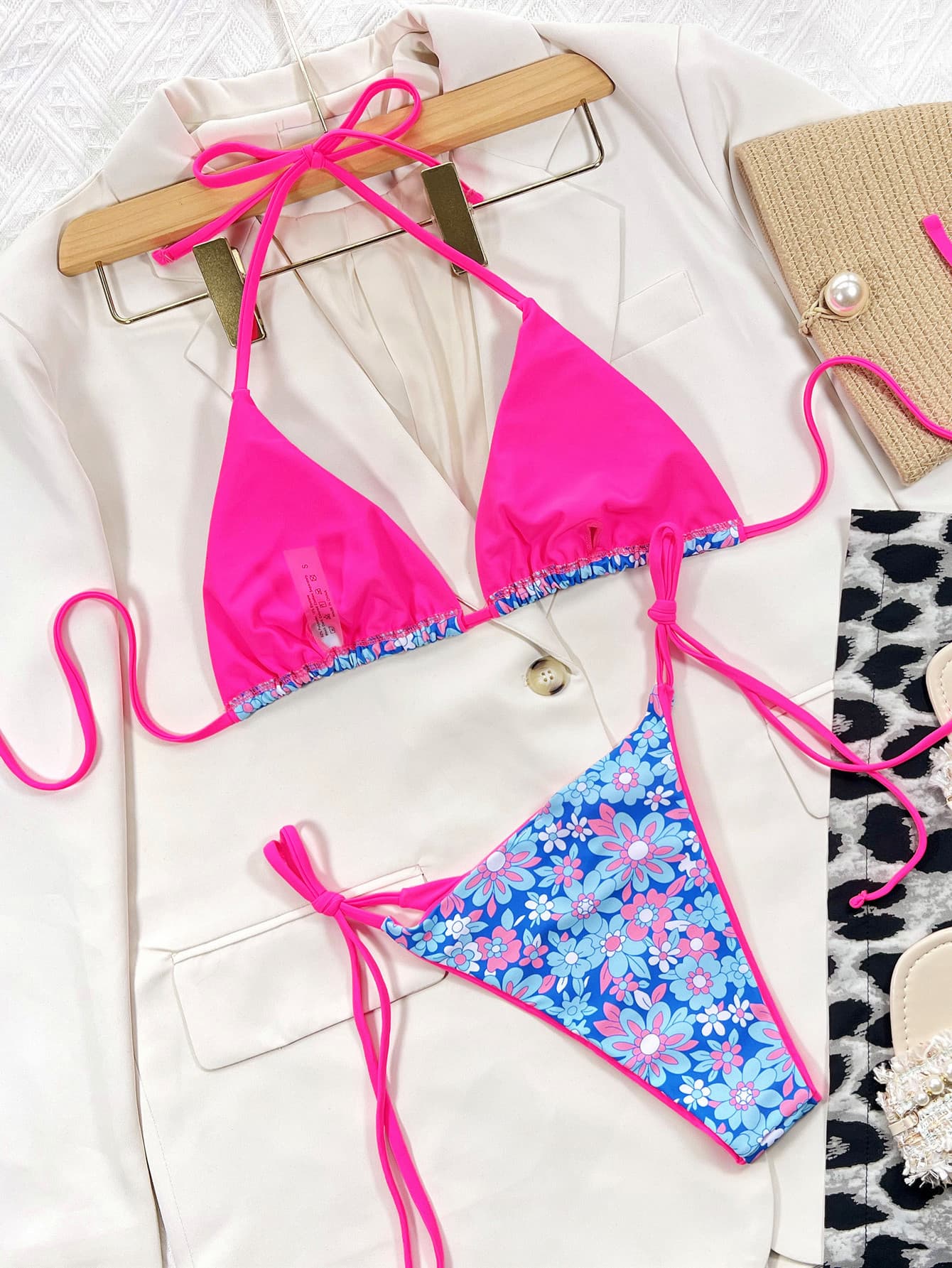 Floral Halter Neck Tie Side Bikini Set-Teresa&#39;s Fashionista LLC