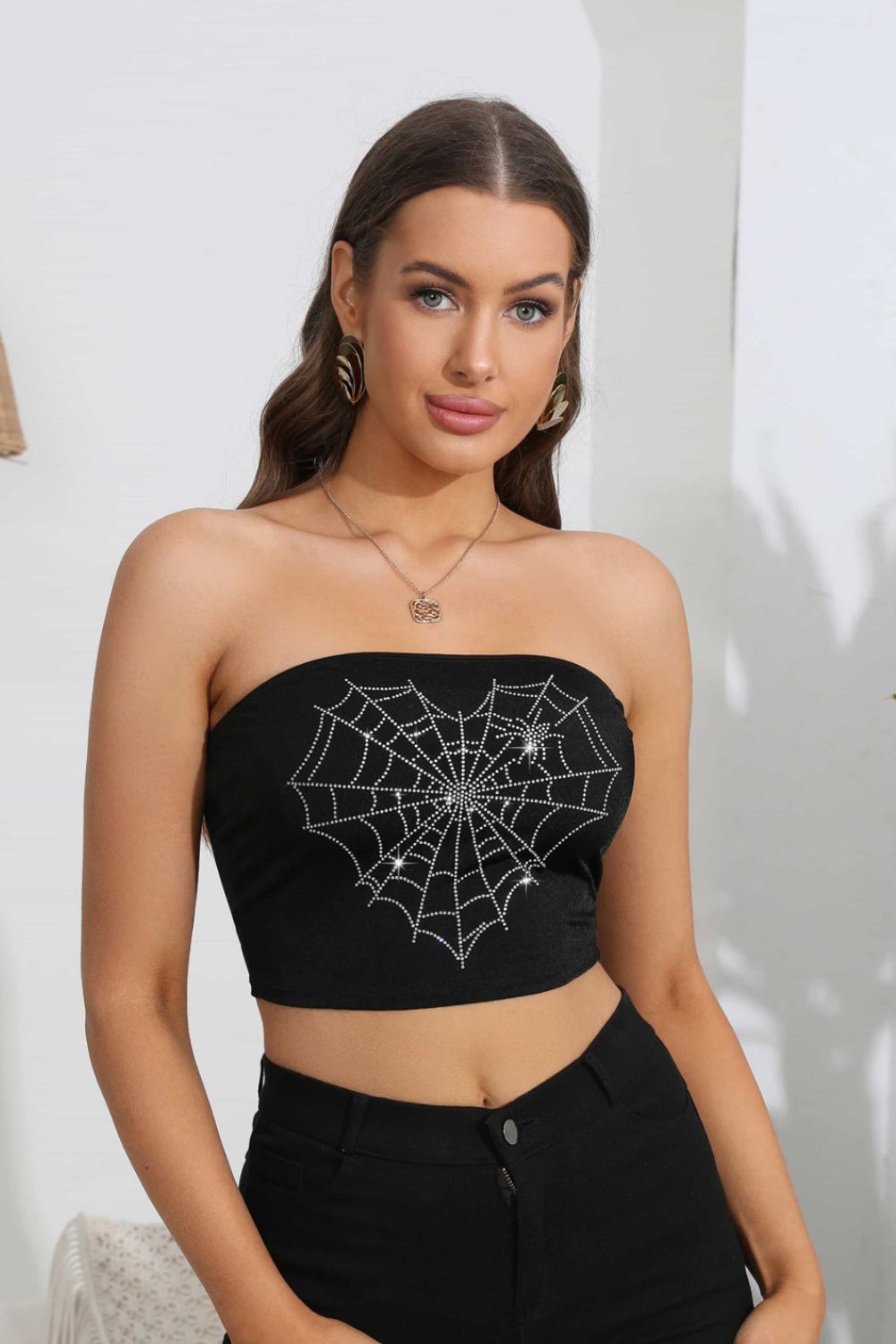 Heart Spider Web Graphic Tube Top-Teresa&#39;s Fashionista LLC