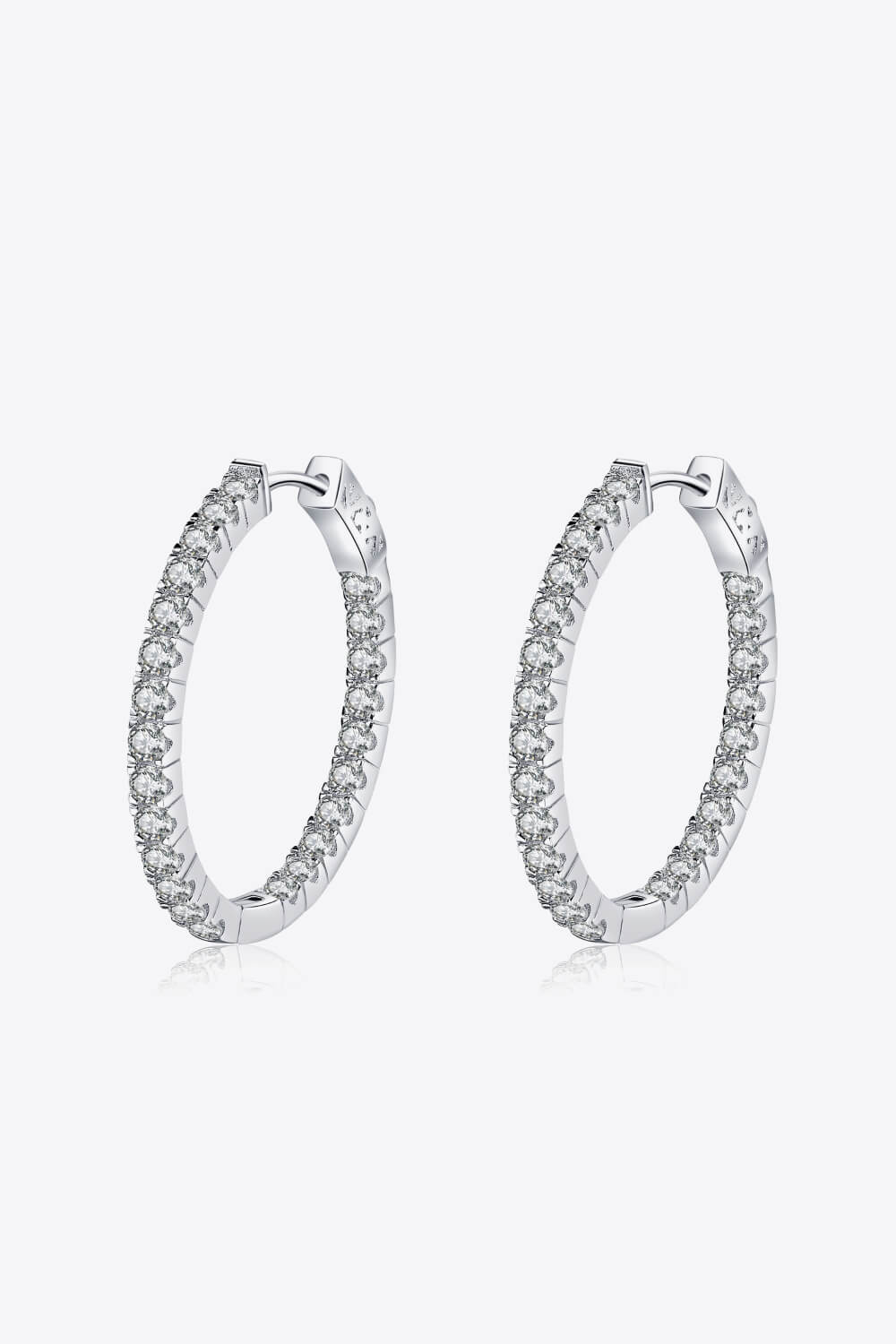 Moissanite Rhodium-Plated Hoop Earrings-Teresa&#39;s Fashionista LLC