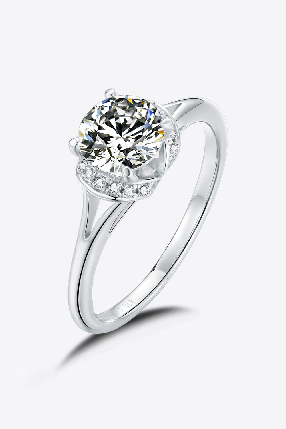 1 Carat Moissanite 925 Sterling Silver Split Shank Ring-Teresa&#39;s Fashionista LLC