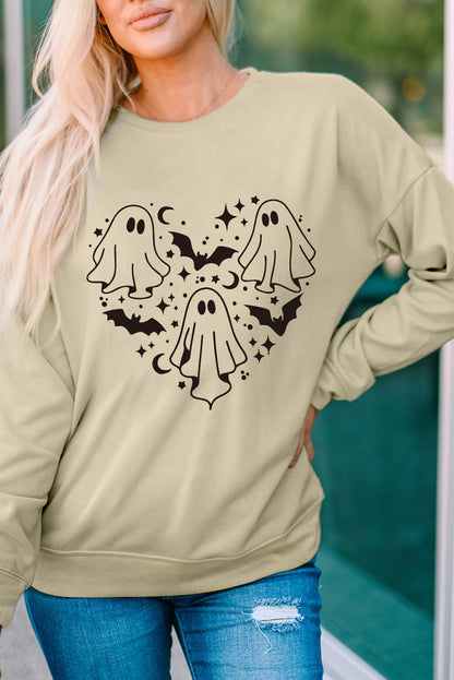 Round Neck Dropped Shoulder Ghost Graphic Sweatshirt-Teresa&#39;s Fashionista LLC