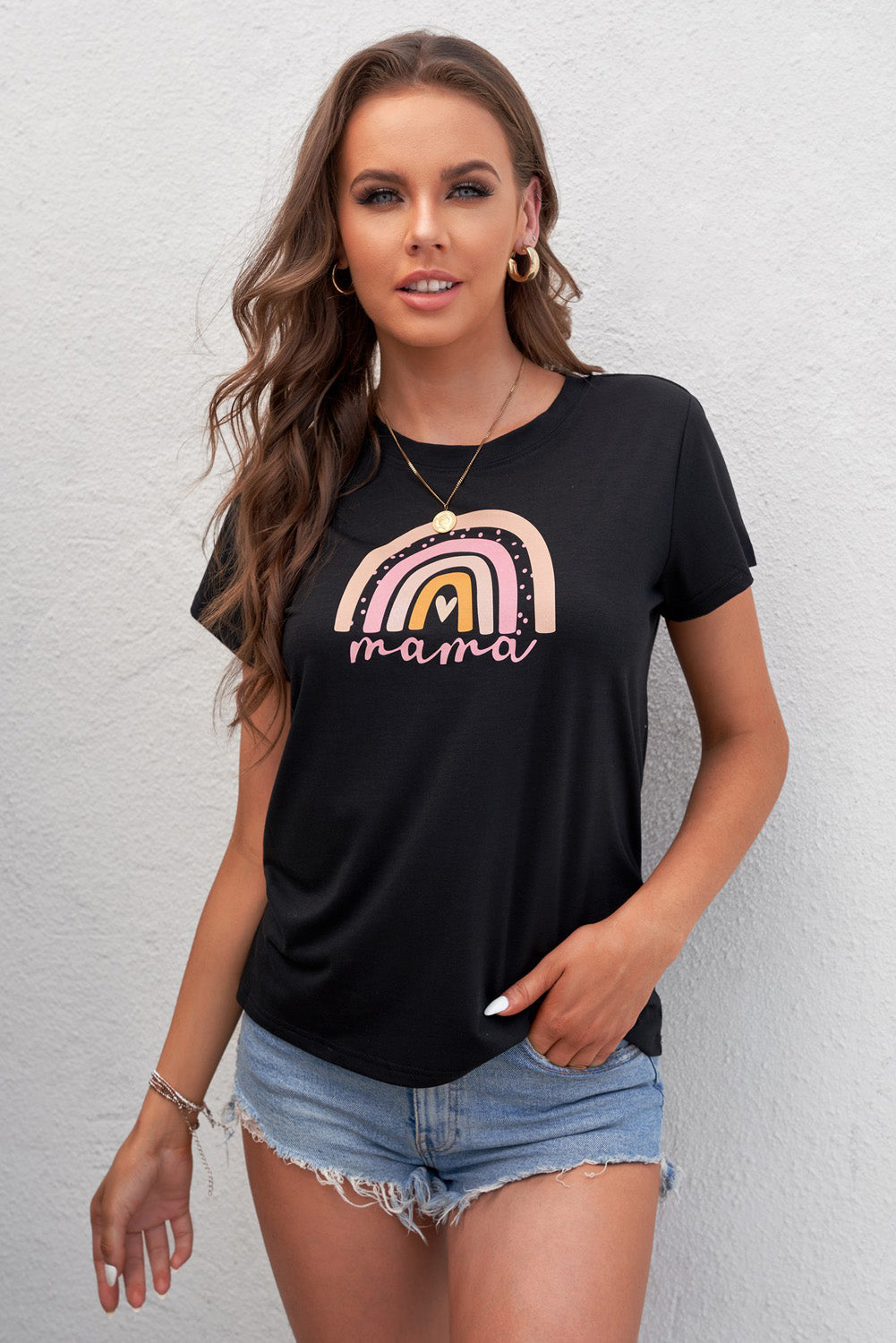 Women Graphic Round Neck Tee Shirt-Teresa&#39;s Fashionista LLC