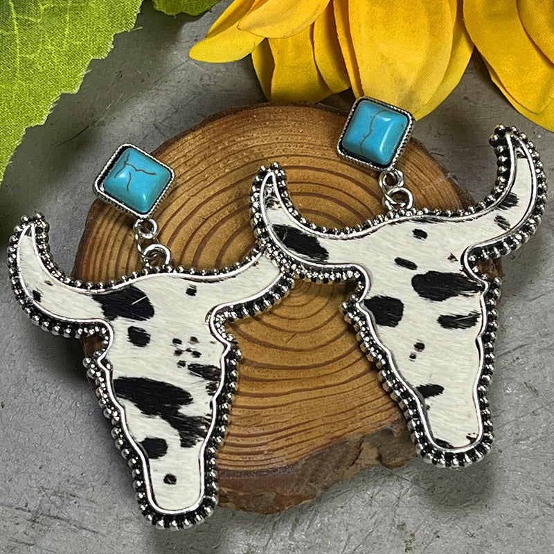 Bull Shape Turquoise Dangle Earrings-Teresa&#39;s Fashionista LLC