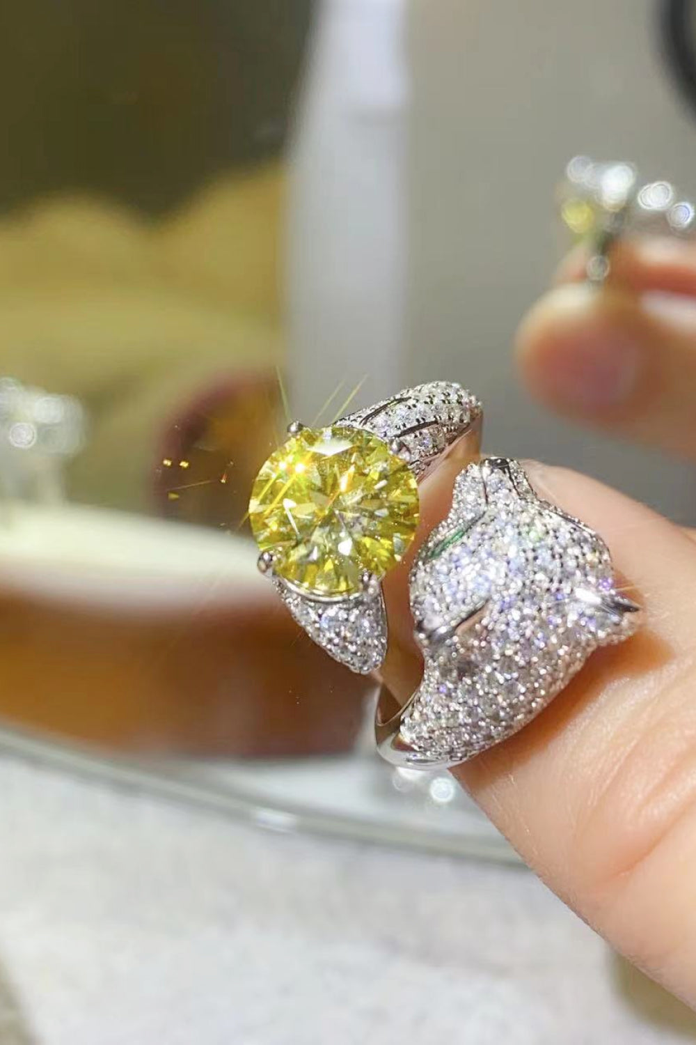 2 Carat Yellow Moissanite Animal Bypass Ring-Teresa&#39;s Fashionista LLC