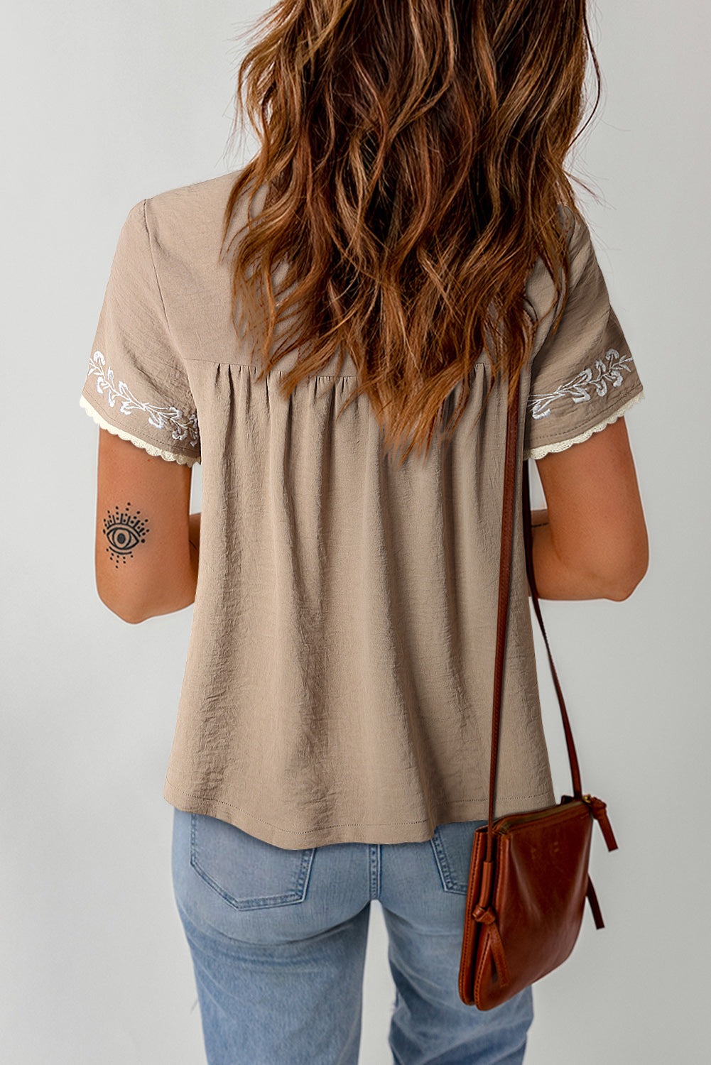 Embroidered Round Neck Short Sleeve Blouse-Teresa&#39;s Fashionista LLC