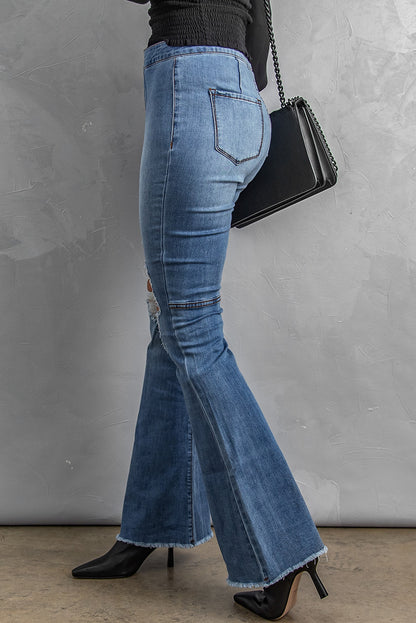 Distressed Raw Hem High-Waist Flare Jeans-Teresa&#39;s Fashionista LLC