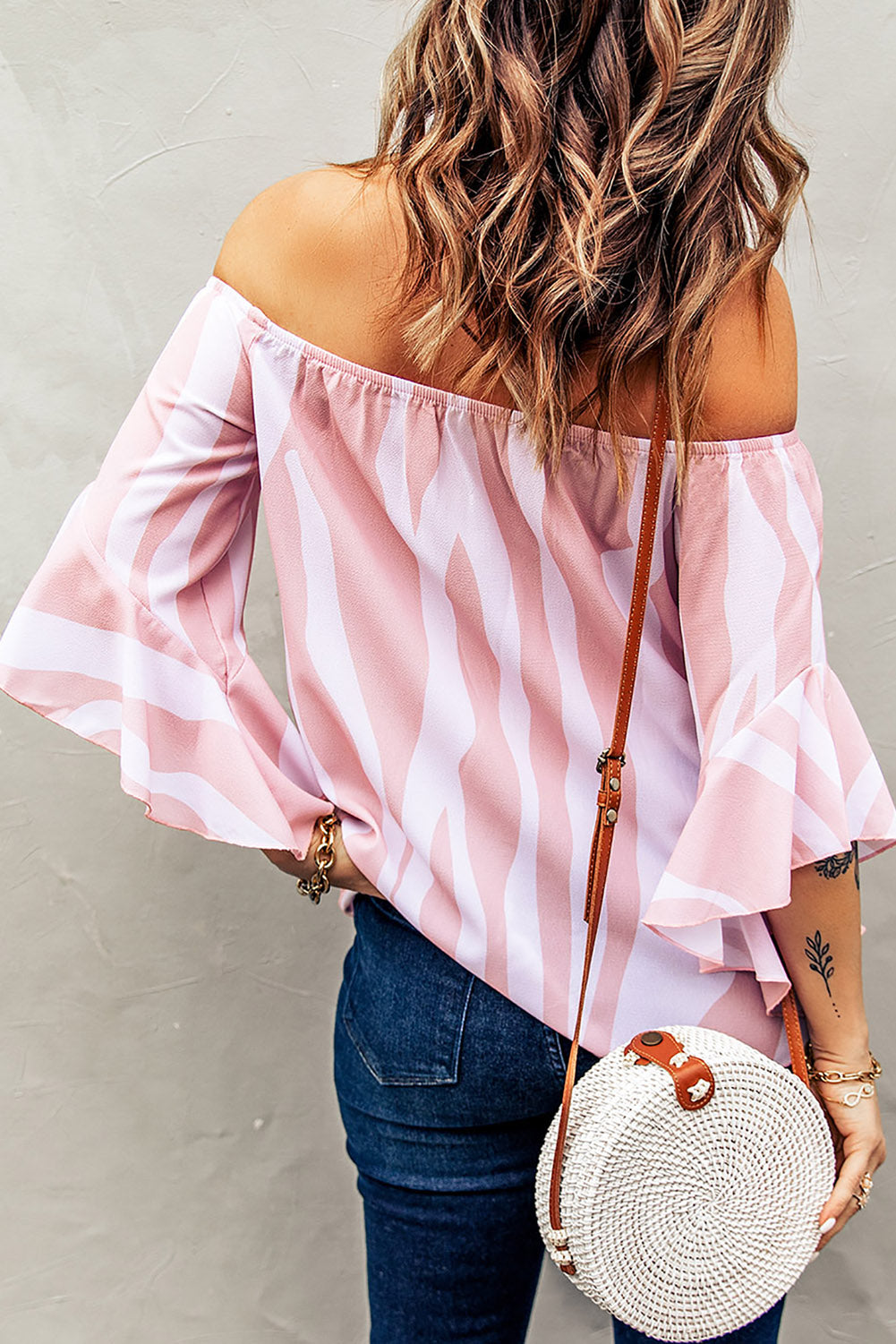 Striped Tie Front Flounce Sleeve Blouse-Teresa&#39;s Fashionista LLC