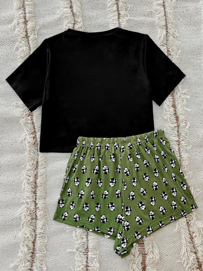 Graphic Tee and Panda Print Shorts Lounge Set-Teresa&#39;s Fashionista LLC