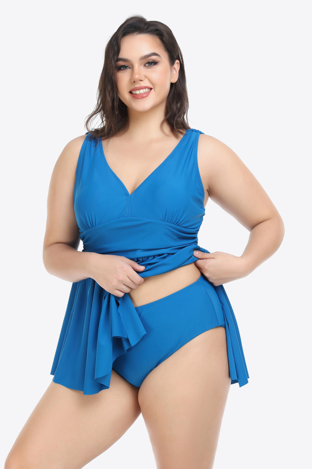 Plus Size Plunge Sleeveless Two-Piece Swimsuit-Teresa&#39;s Fashionista LLC