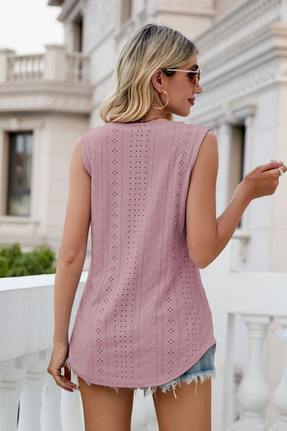 Eyelet V-Neck Tank-Teresa&#39;s Fashionista LLC