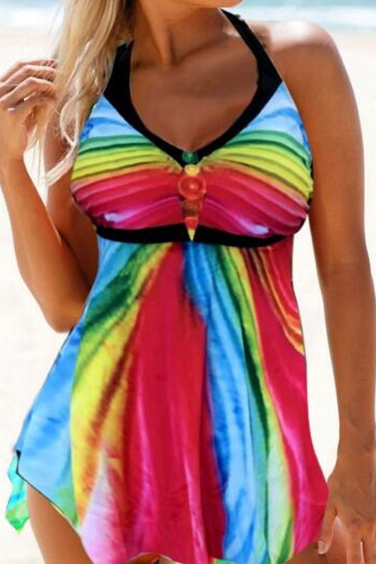 Multicolored Halter Neck Two-Piece Swimsuit-Teresa&#39;s Fashionista LLC