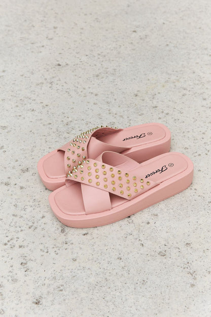 Forever Link Studded Cross Strap Sandals in Blush-Teresa&#39;s Fashionista LLC