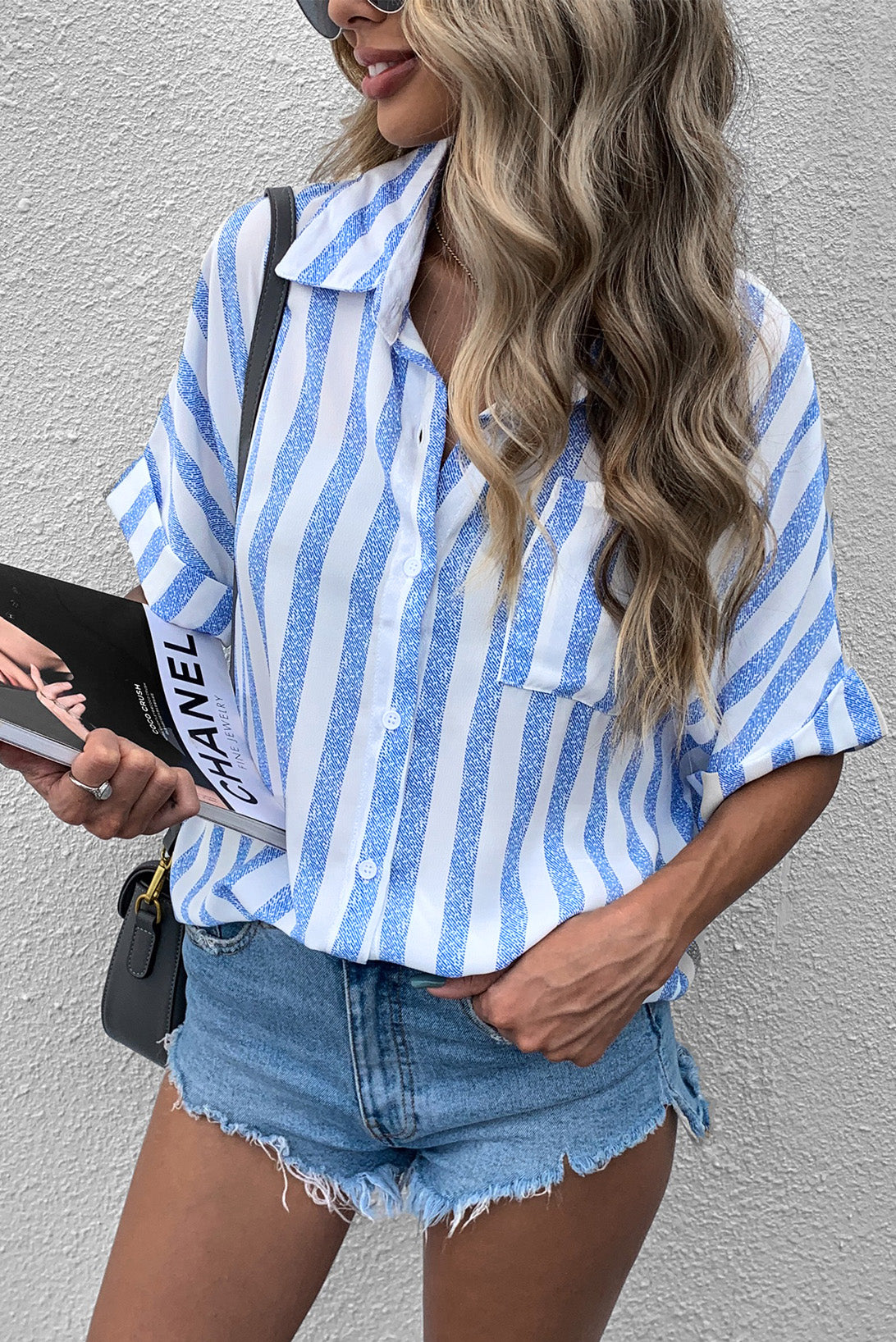 Striped Half Sleeve Shirt-Teresa&#39;s Fashionista LLC