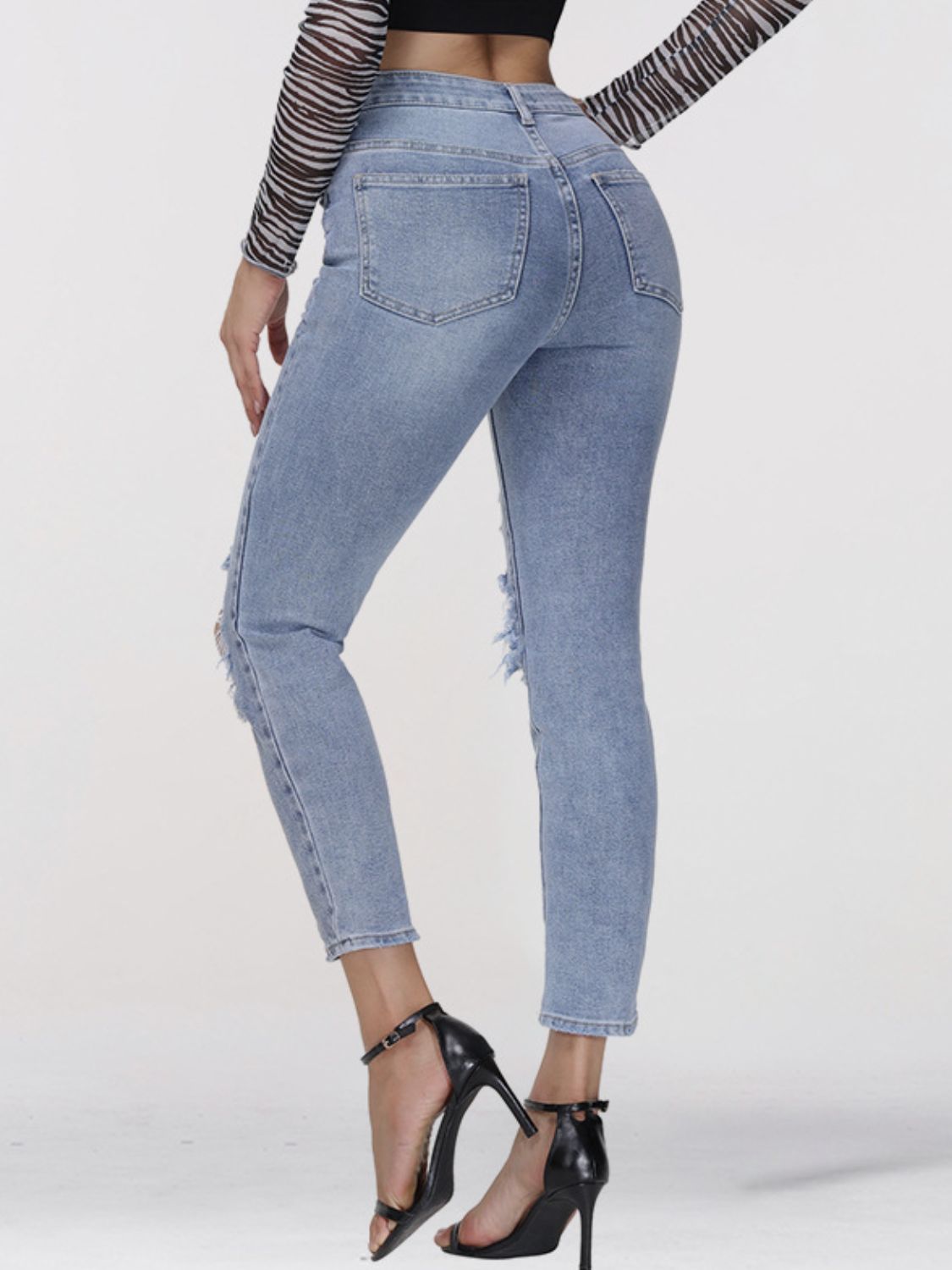 Distressed Skinny Cropped Jeans-Teresa&#39;s Fashionista LLC