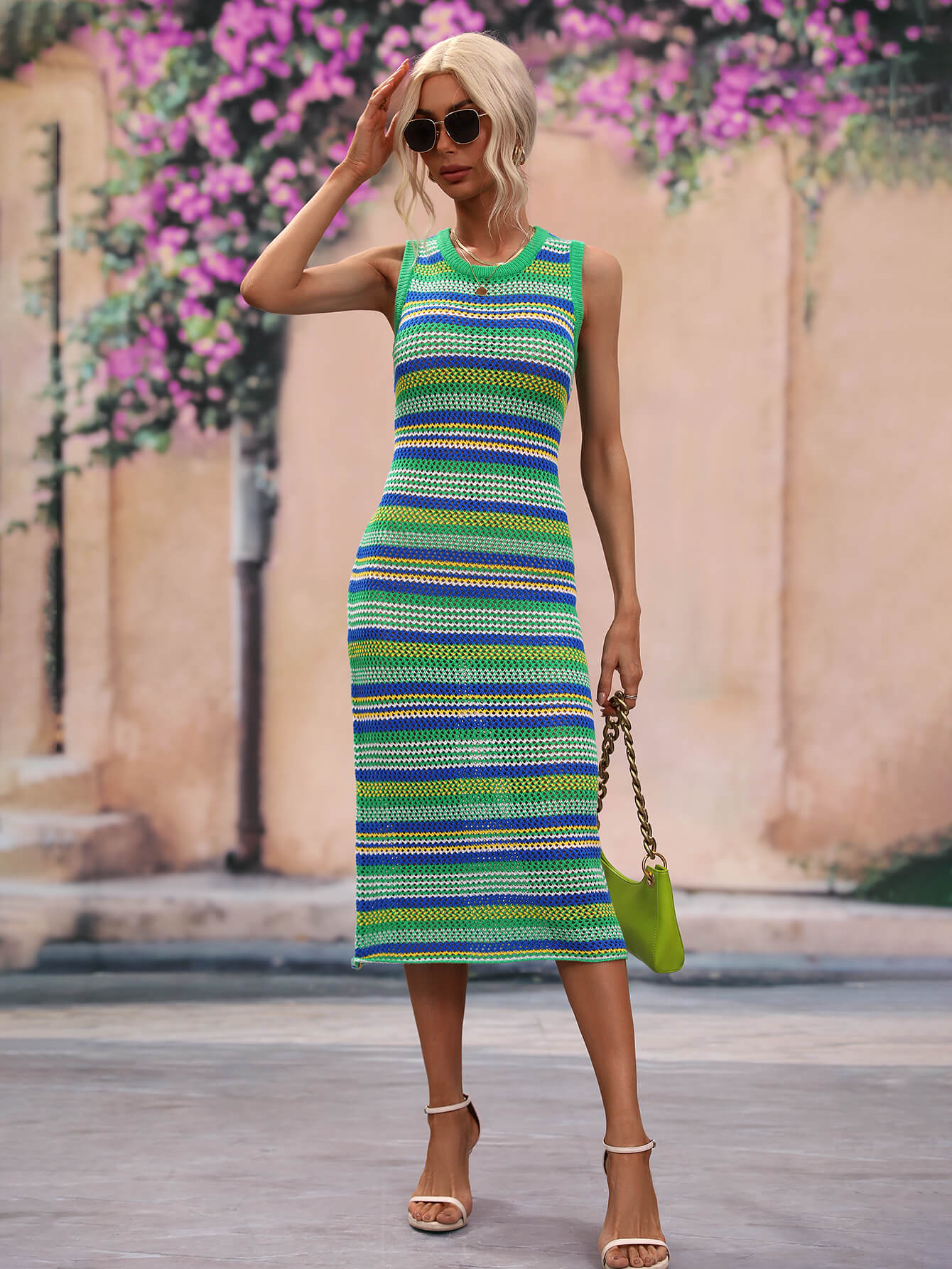 Striped Round Neck Sleeveless Midi Cover Up Dress-Teresa&#39;s Fashionista LLC