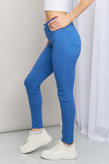 YMI Jeanswear Kate Hyper-Stretch Full Size Mid-Rise Skinny Jeans in Electric Blue-Teresa&#39;s Fashionista LLC