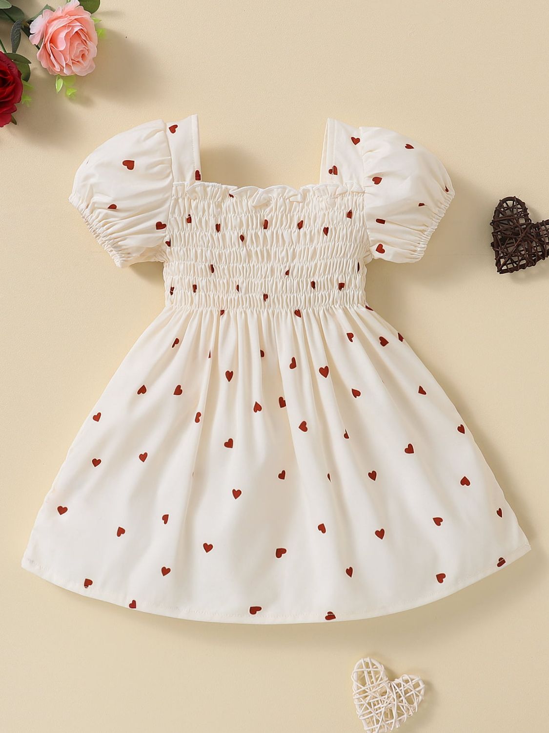 Baby Girl Heart Print Square Neck Dress-Teresa&#39;s Fashionista LLC