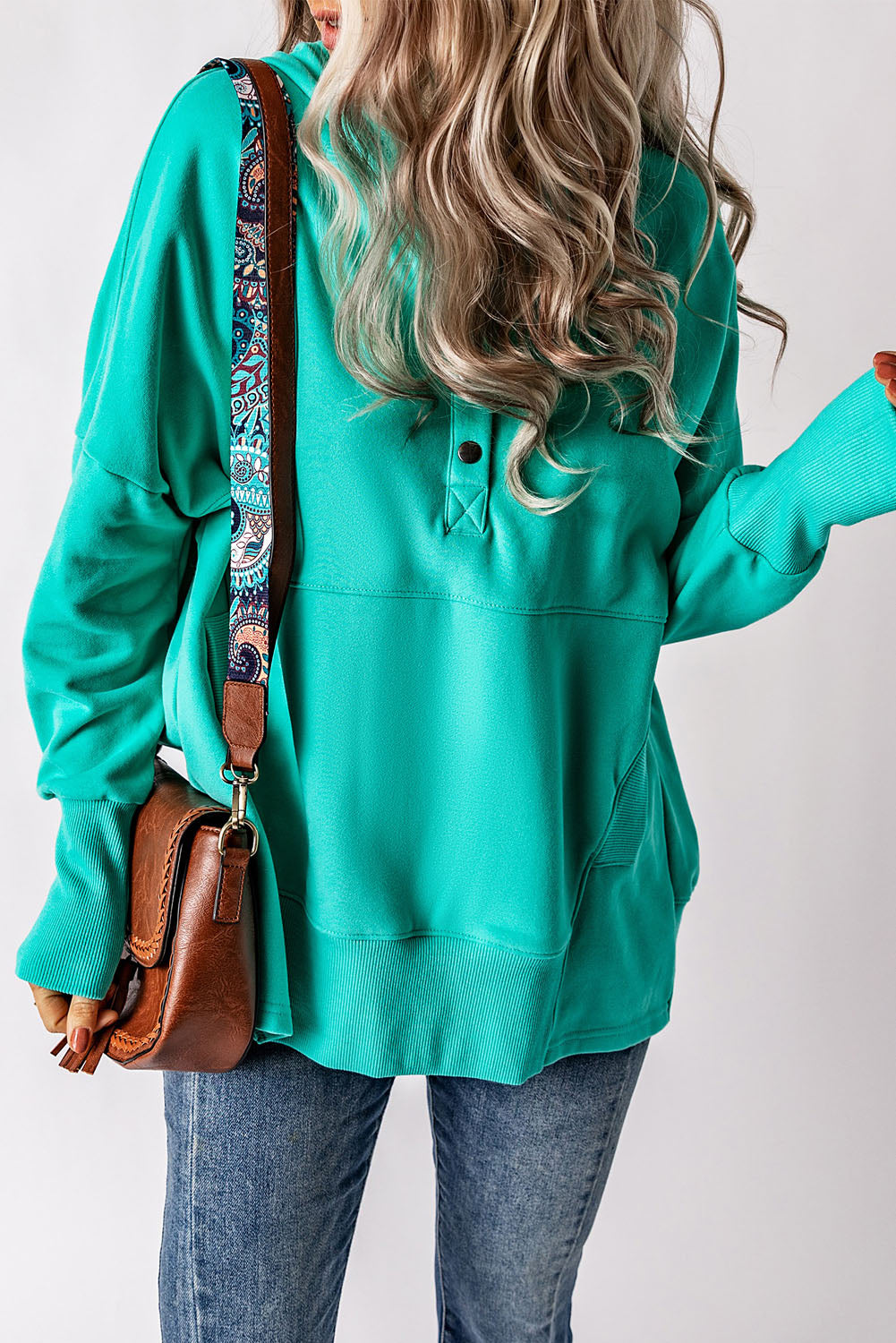 Quarter-Snap Dropped Shoulder Hoodie-Teresa&#39;s Fashionista LLC