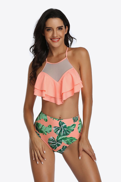 Tropical Print Ruffled Two-Piece Swimsuit-Teresa&#39;s Fashionista LLC