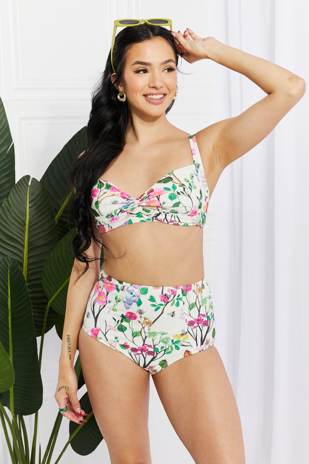 Marina West Swim Take A Dip Twist High-Rise Bikini in Cream-Teresa&#39;s Fashionista LLC