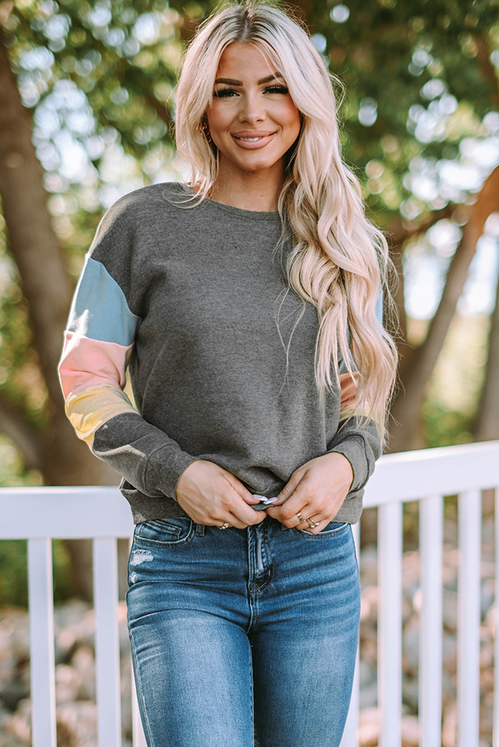 Color Block Ribbed Trim Sweatshirt-Teresa&#39;s Fashionista LLC