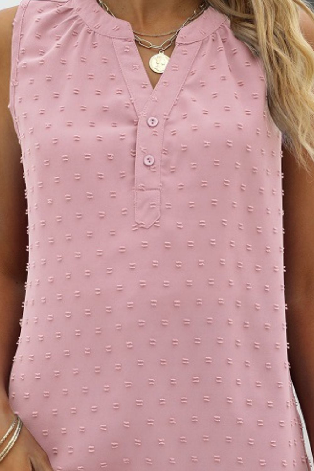 Swiss Dot Notched Neck Tank-Teresa&#39;s Fashionista LLC