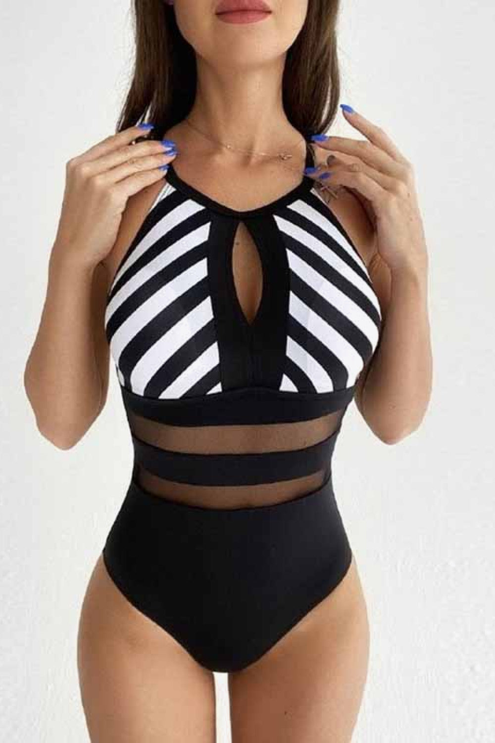 Striped Backless One-Piece Swimsuit-Teresa&#39;s Fashionista LLC