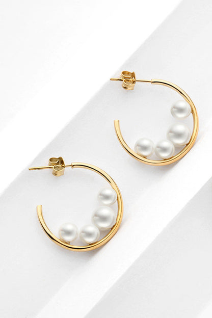 Can't Stop Your Shine Pearl C-Hoop Earrings-Teresa&#39;s Fashionista LLC