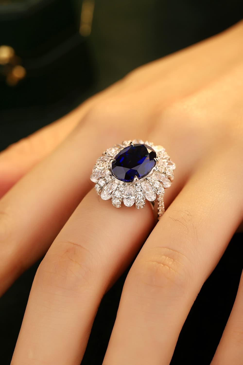 5 Carat Lab-Grown Sapphire Flower Shape Ring-Teresa&#39;s Fashionista LLC