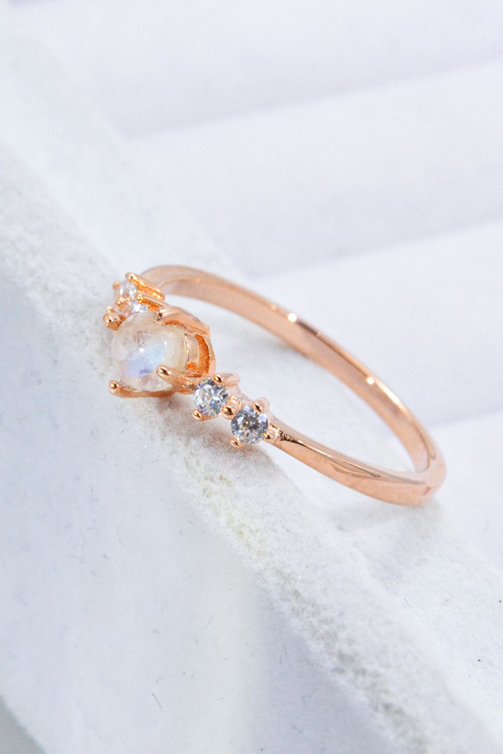 Natural Moonstone and Zircon 18K Rose Gold-Plated Ring-Teresa&#39;s Fashionista LLC