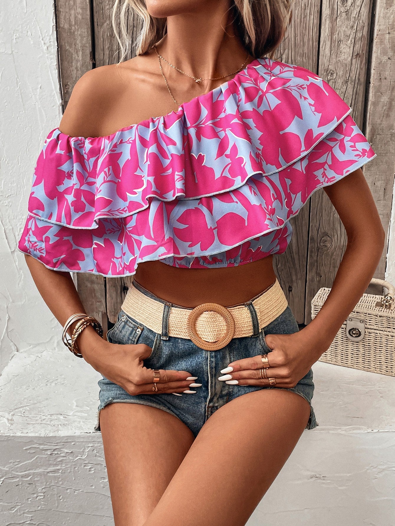 Layered One Shoulder Cropped Blouse-Teresa&#39;s Fashionista LLC