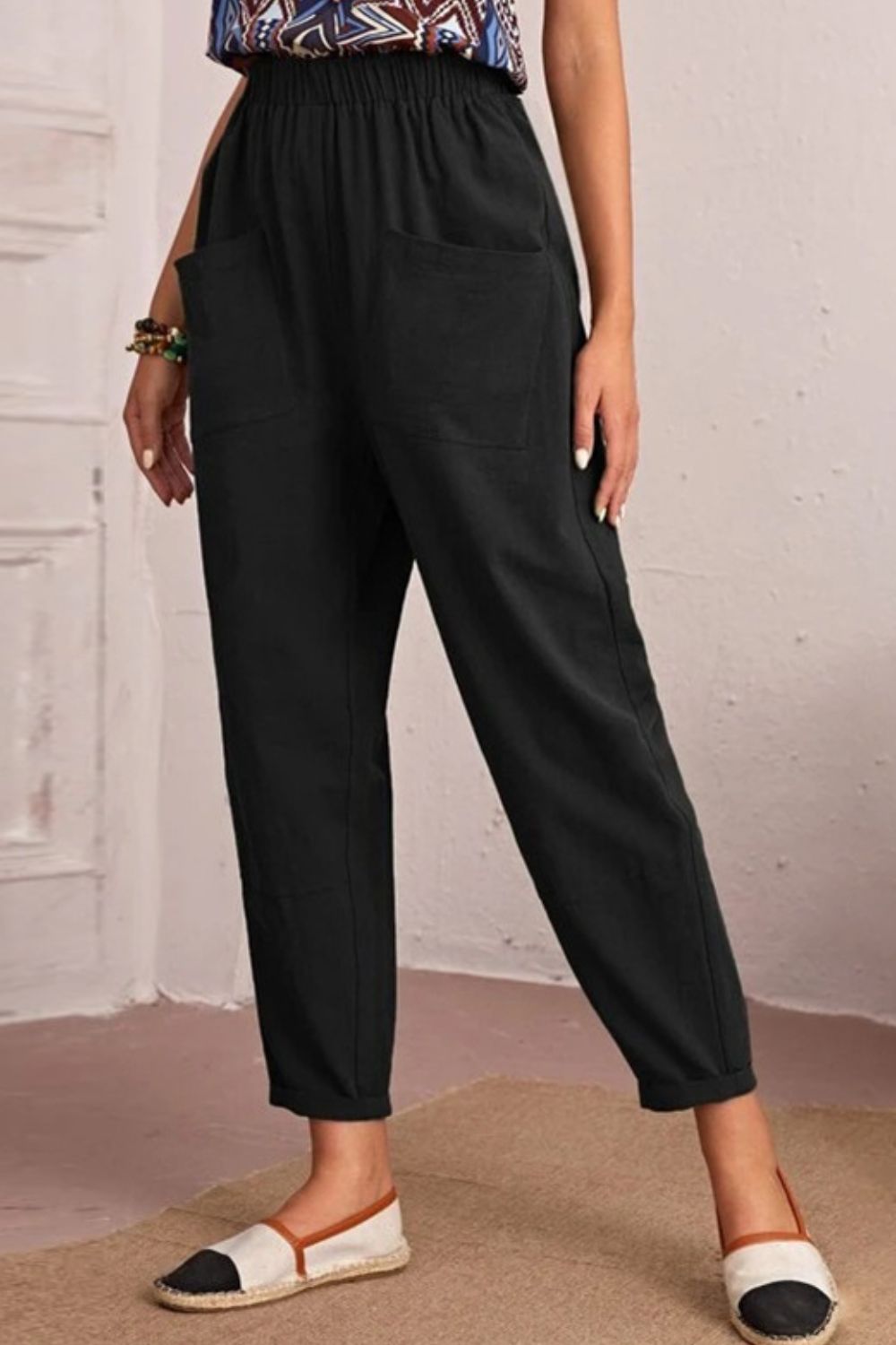 Elastic Waist Pocket Tapered Pants-Teresa&#39;s Fashionista LLC