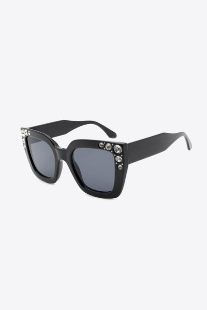 Inlaid Rhinestone Polycarbonate Sunglasses-Teresa&#39;s Fashionista LLC